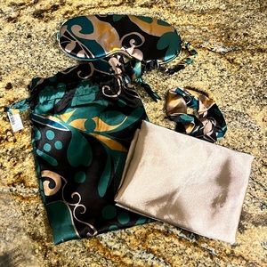 NWT satin pillowcase, eye mask, and scrunchie